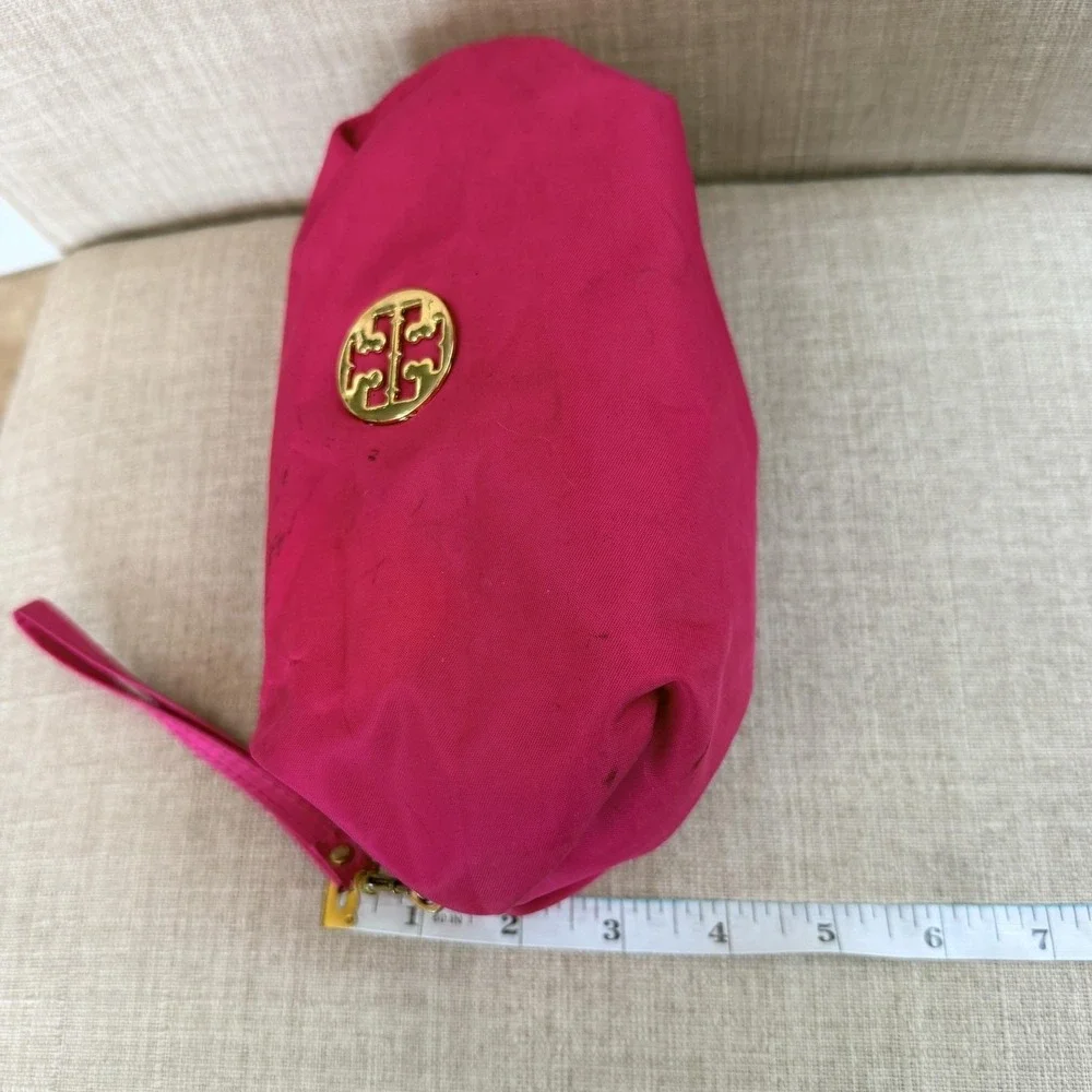 Tory Burch Clutch Wristlet Bag Womens Small Pink Nylon Zip Travel Makeup Bag